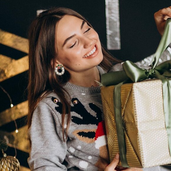 Christmas Rhinestone Pearl Bow Earrings Holiday Jewelry Gifts for Women - Picture 4 of 7